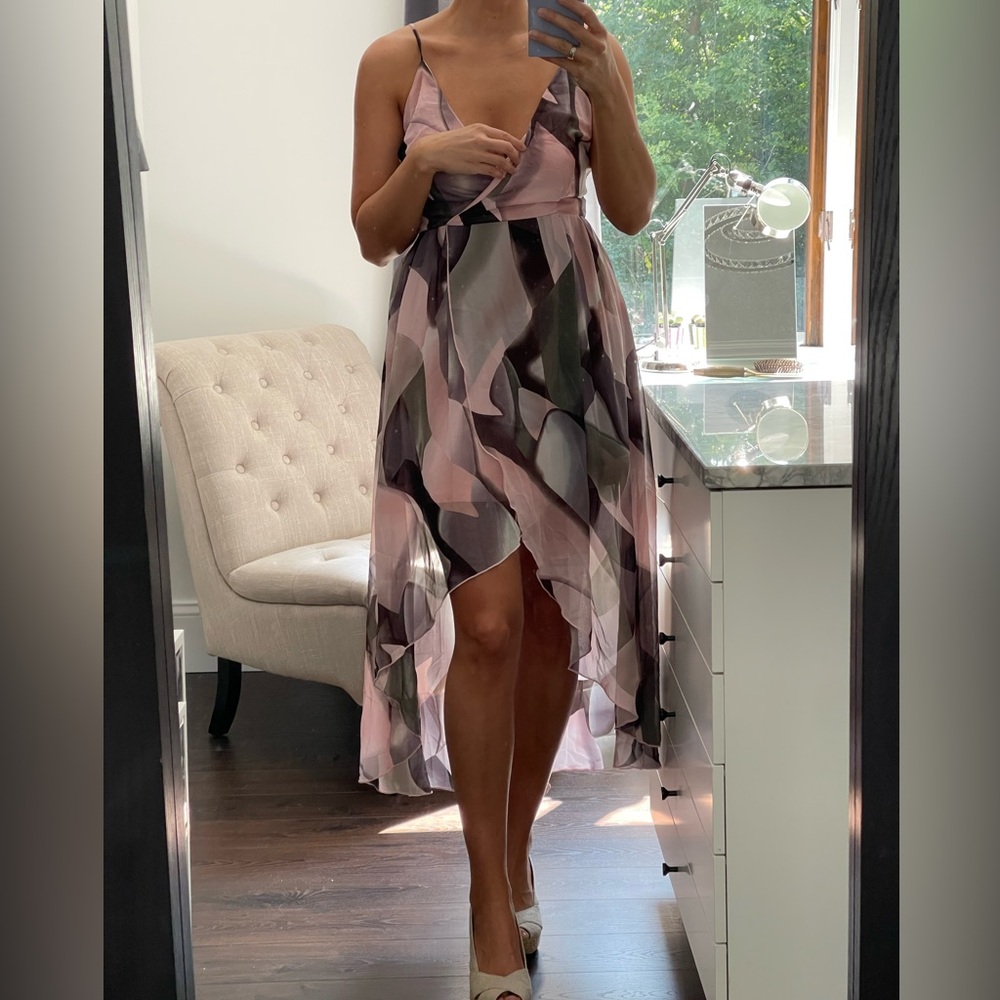 Great Condition! Elegant Pink & Purple Women's Midi Dress with back zipper L